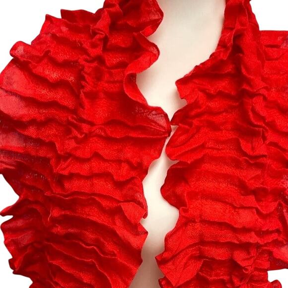 The Limited Red Acrylic Blend Ruffled Fashion Scarf w Rhinestone Butterfly Slide - Picture 4 of 5